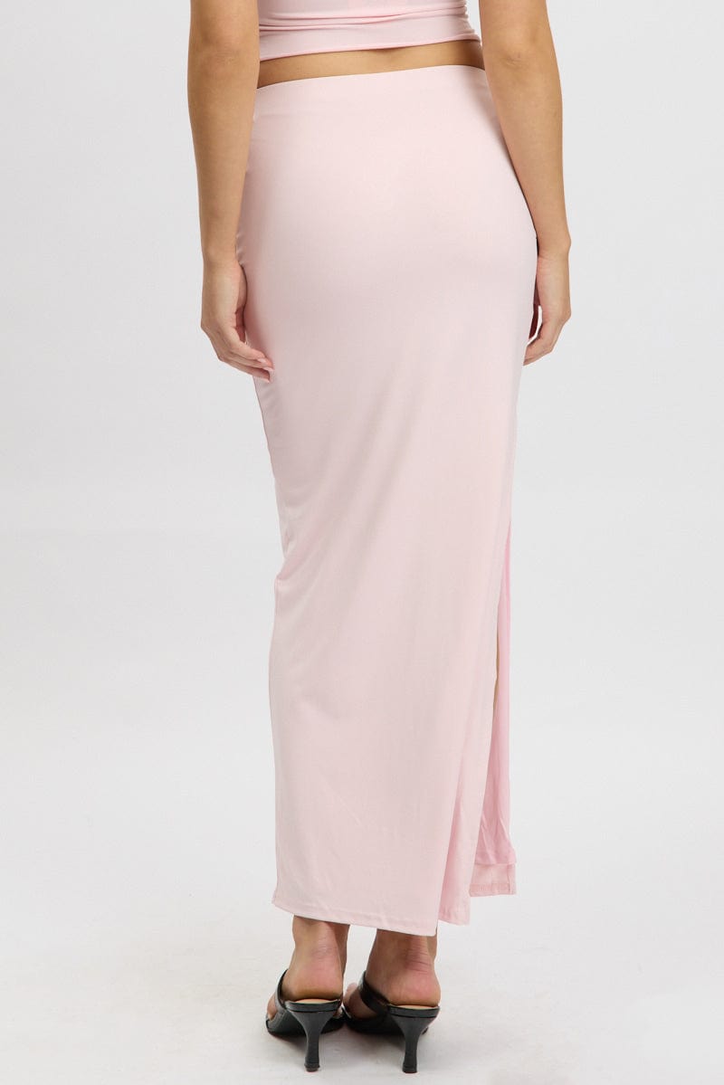 Pink Supersoft Maxi Skirt Side Split for Ally Fashion