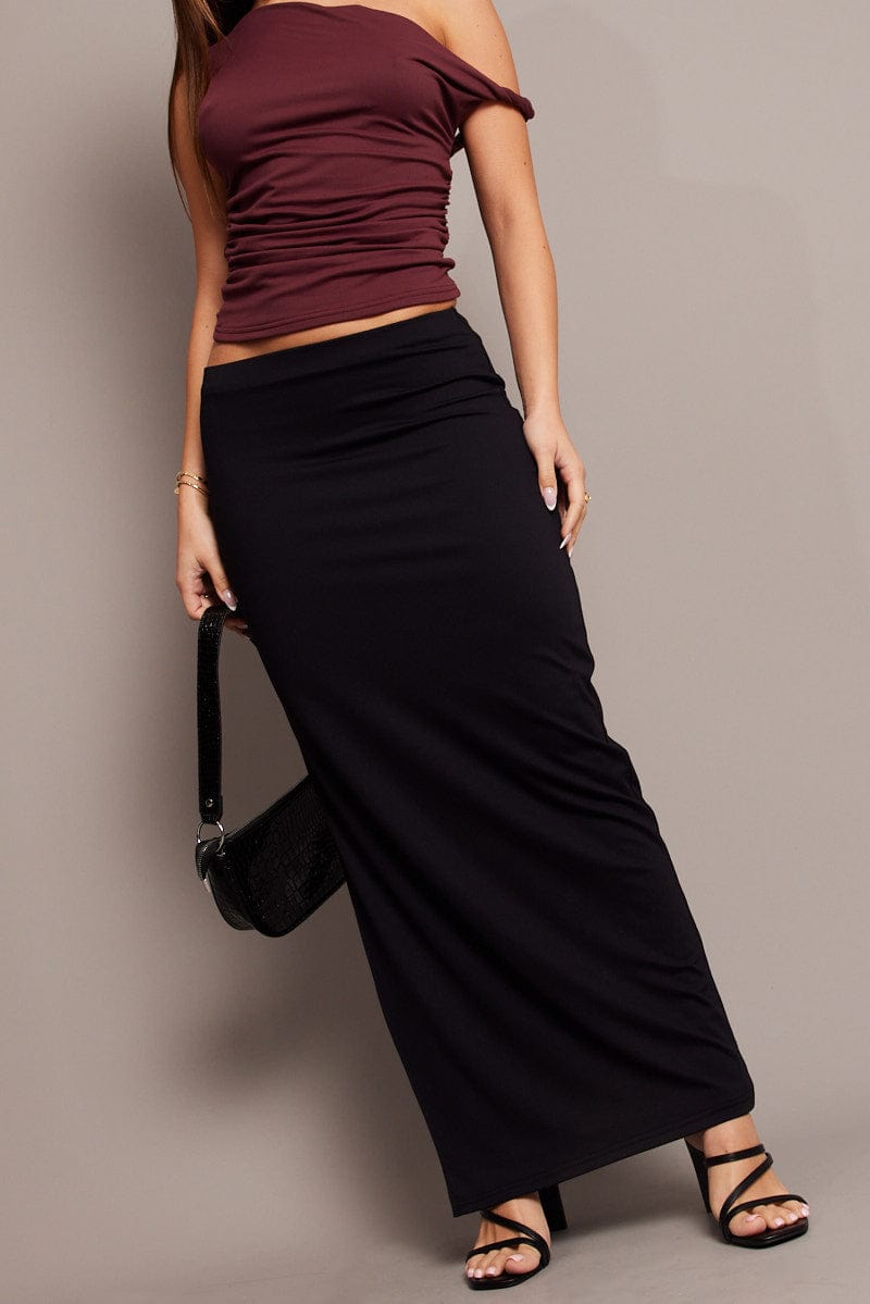 Black Supersoft Maxi Skirt Side Split for Ally Fashion