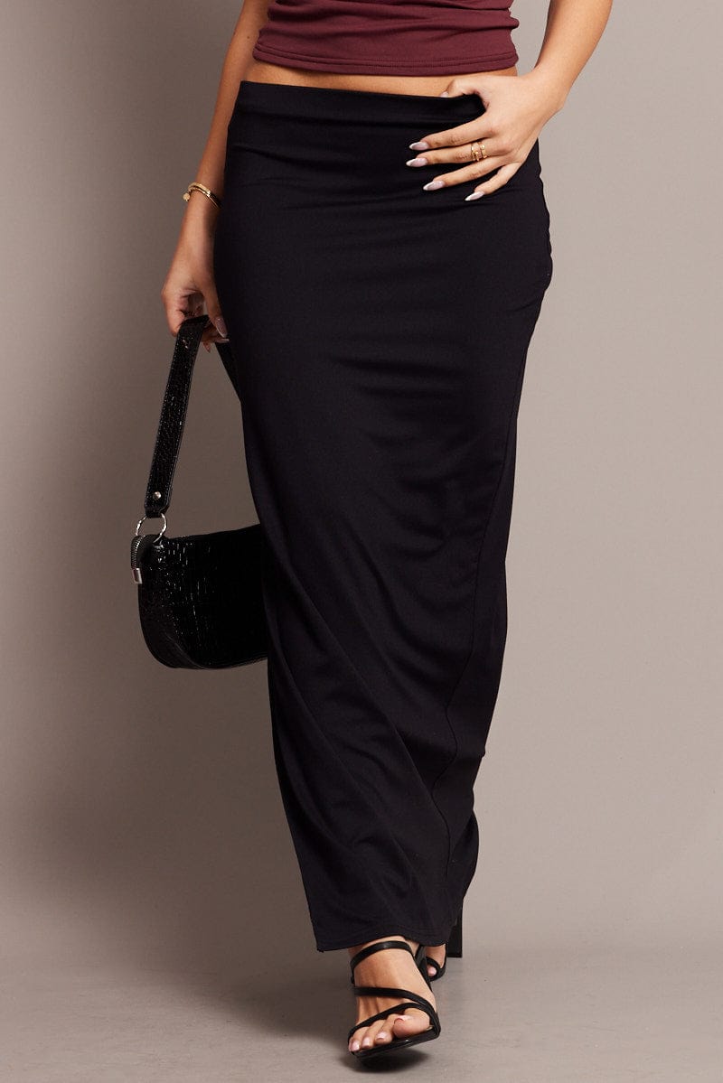 Black Supersoft Maxi Skirt Side Split for Ally Fashion