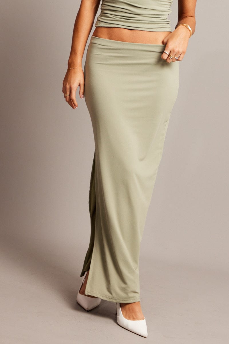 Green Supersoft Maxi Skirt Side Split for Ally Fashion