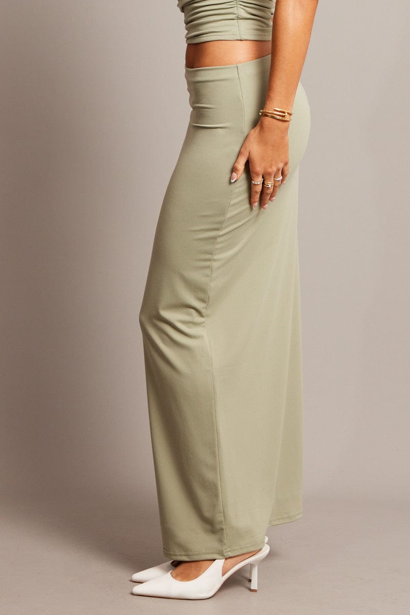 Green Supersoft Maxi Skirt Side Split for Ally Fashion