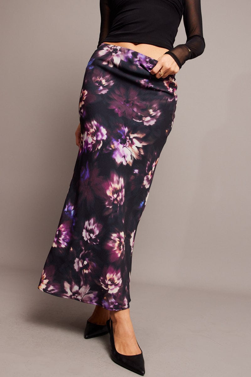 Purple Floral Slip Skirt Maxi for Ally Fashion