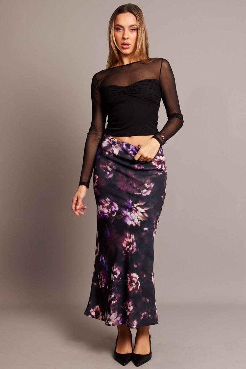 Purple Floral Slip Skirt Maxi for Ally Fashion