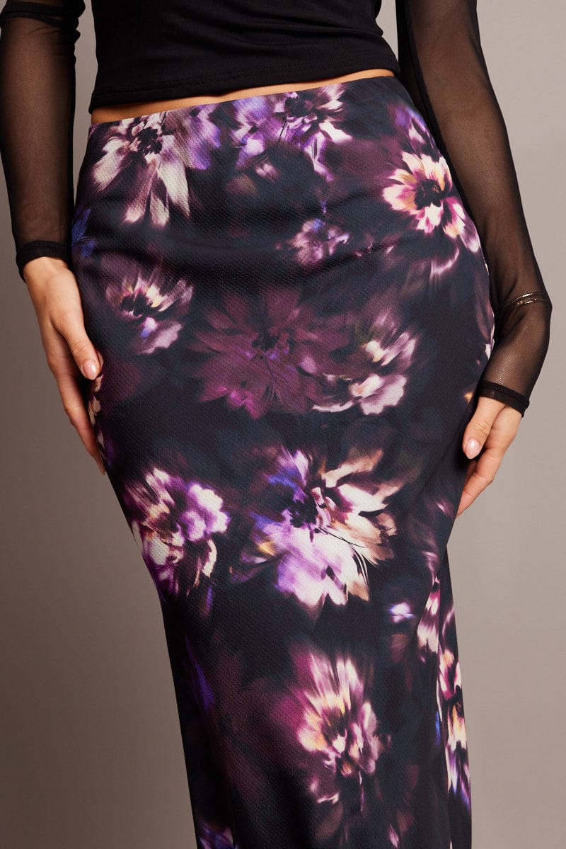 Purple Floral Slip Skirt Maxi for Ally Fashion