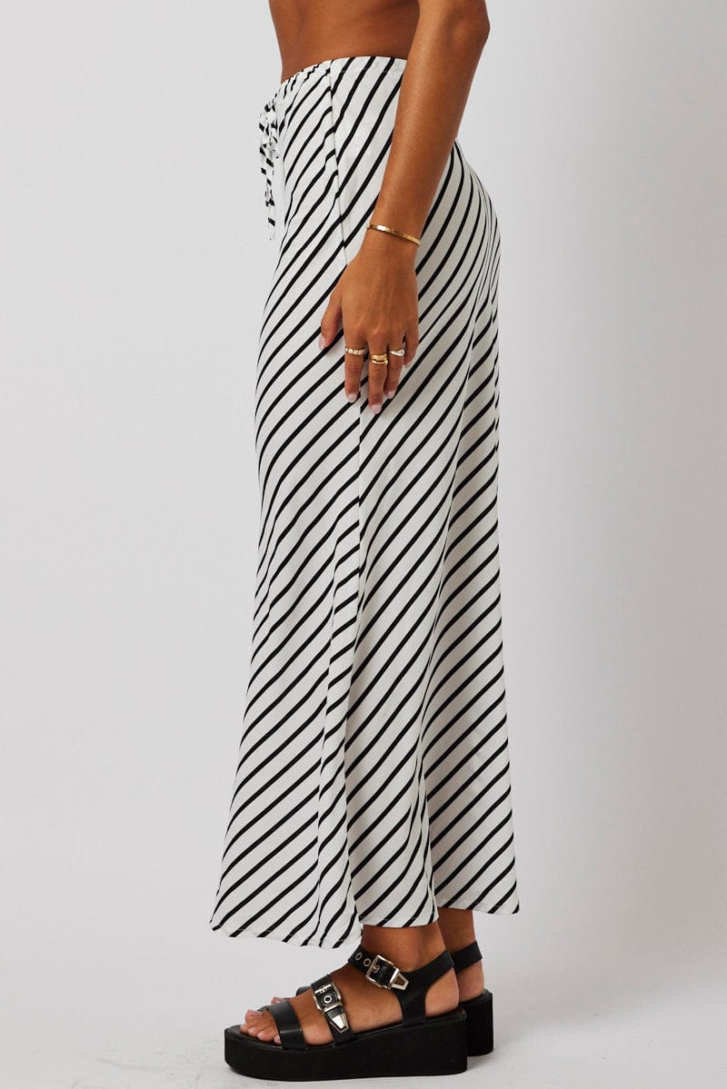 White Stripe Slip Skirt Maxi Drawstring Waist for Ally Fashion