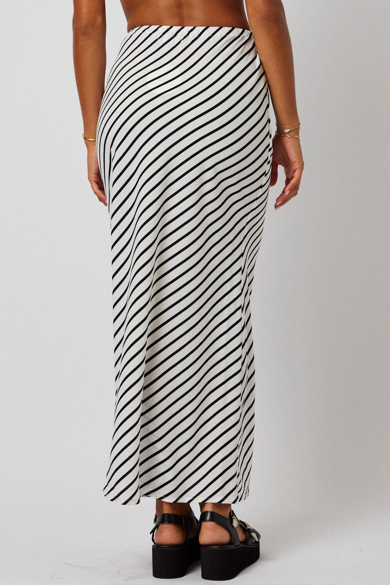 White Stripe Slip Skirt Maxi Drawstring Waist for Ally Fashion