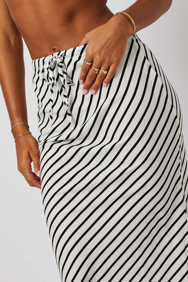 White Stripe Slip Skirt Maxi Drawstring Waist for Ally Fashion