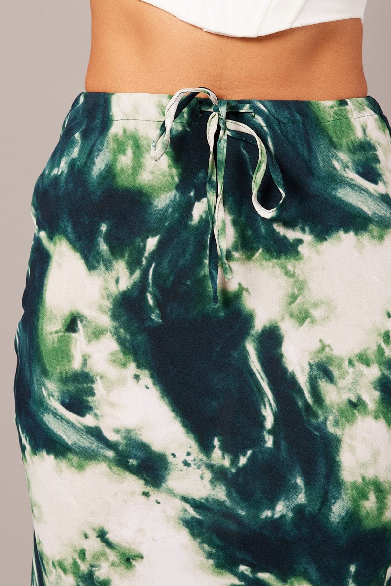 Green Abstract Slip Skirt Maxi Drawstring Waist for Ally Fashion