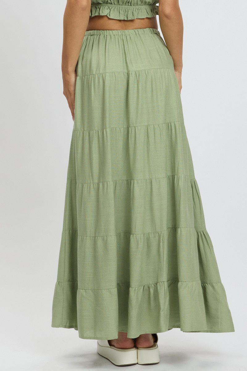 Green Maxi Skirt Tiered High Rise for Ally Fashion