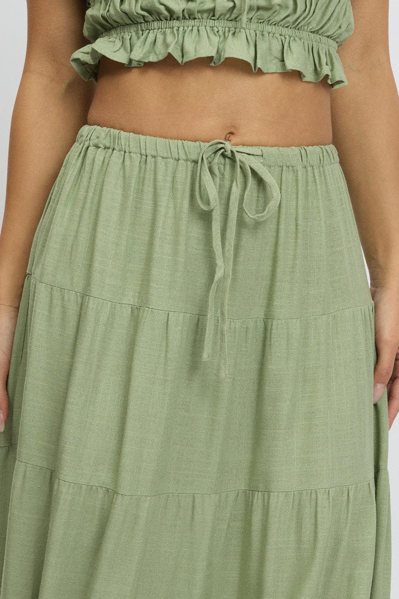 Green Maxi Skirt Tiered High Rise for Ally Fashion