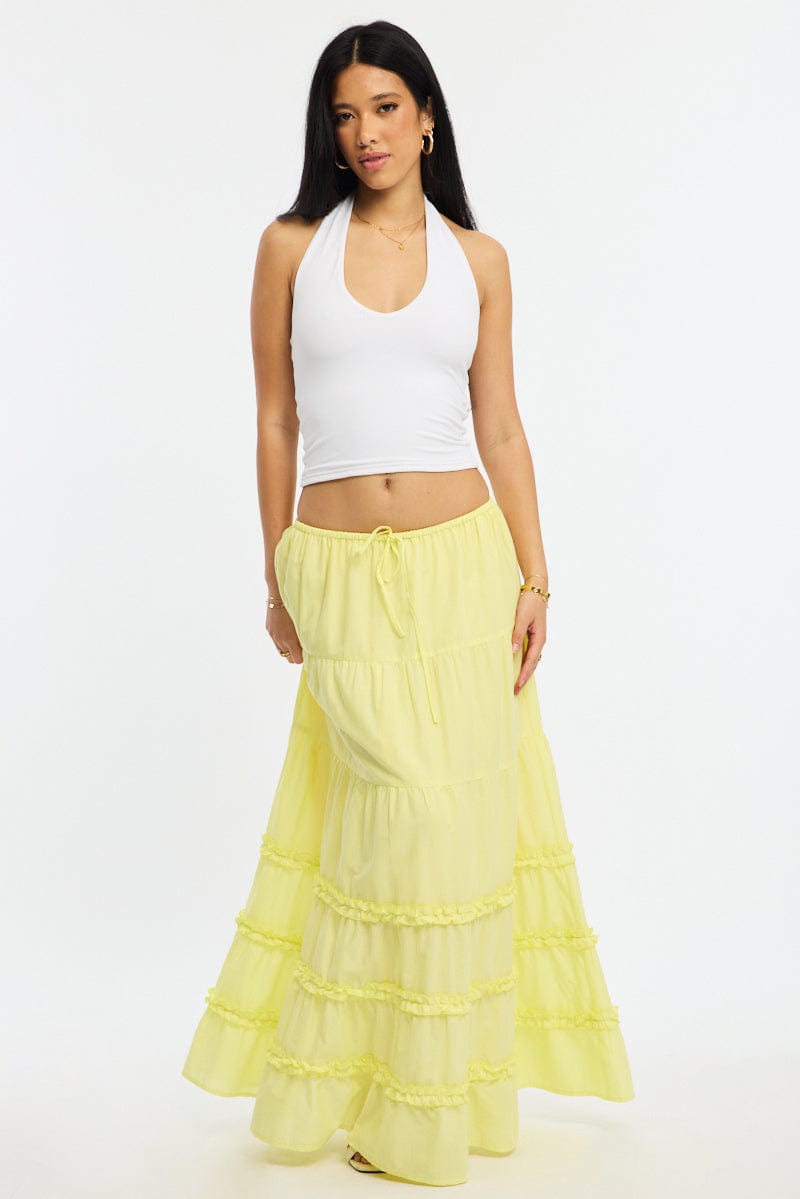 Yellow Maxi Skirt Elasticated Waist Tiered Frilled Detail for Ally Fashion