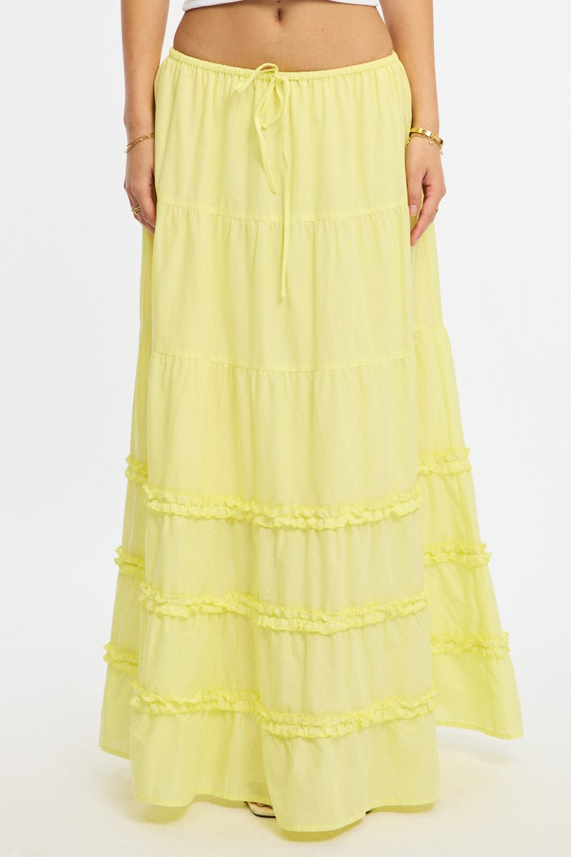 Yellow Maxi Skirt Elasticated Waist Tiered Frilled Detail for Ally Fashion