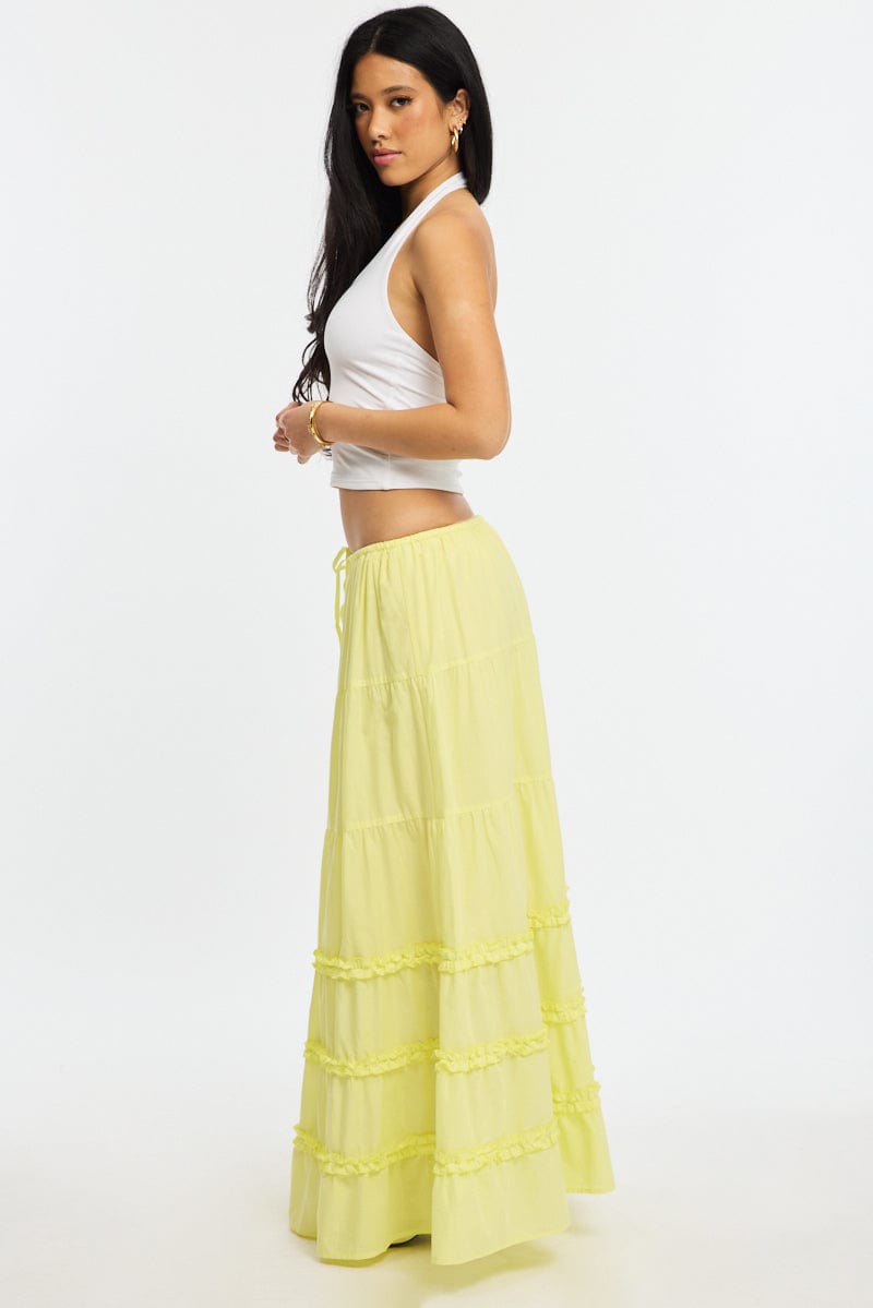Yellow Maxi Skirt Elasticated Waist Tiered Frilled Detail for Ally Fashion