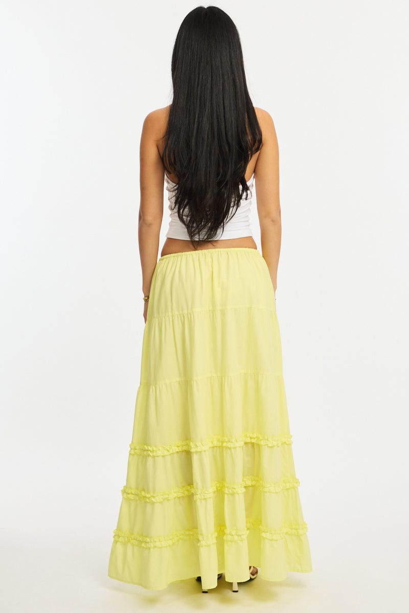 Yellow Maxi Skirt Elasticated Waist Tiered Frilled Detail for Ally Fashion
