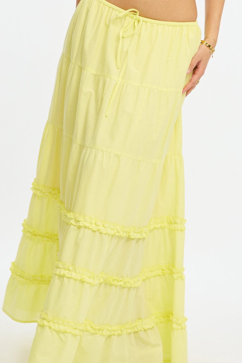 Yellow Maxi Skirt Elasticated Waist Tiered Frilled Detail for Ally Fashion