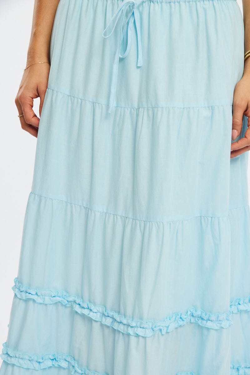 Blue Maxi Skirt Elasticated Waist Tiered Frilled Detail for Ally Fashion