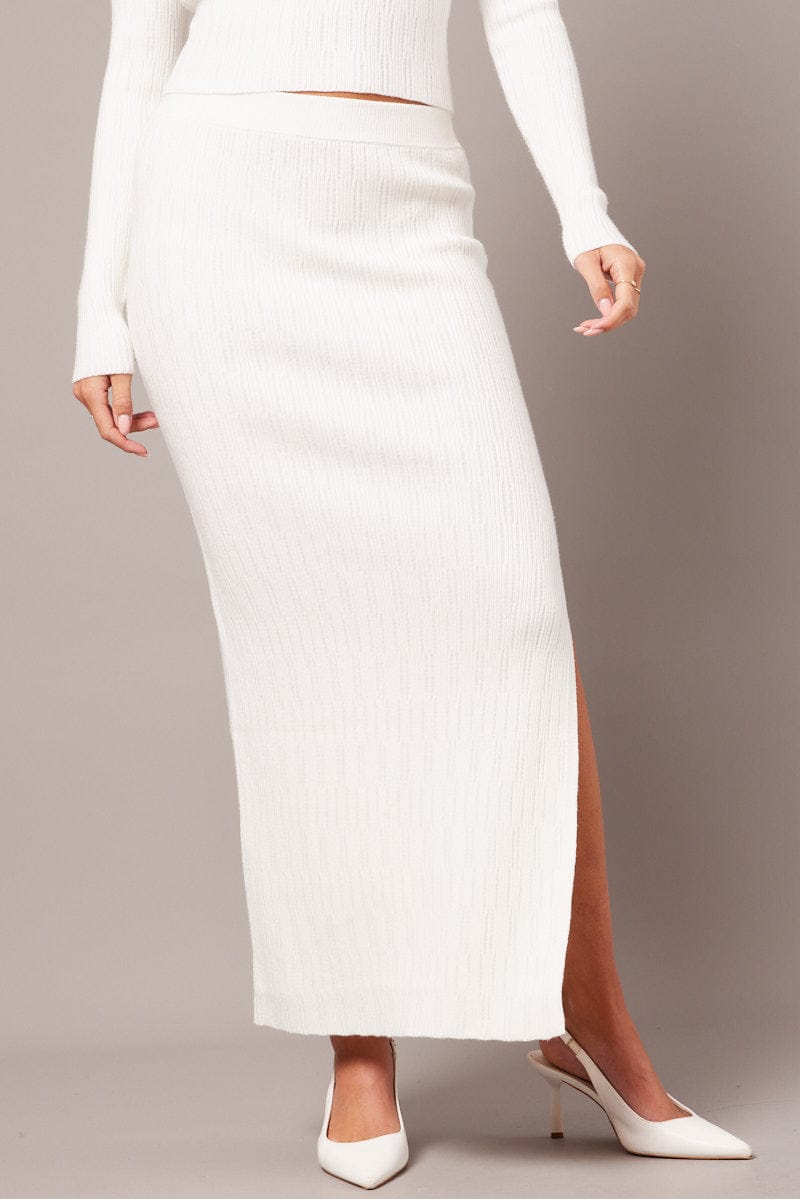 White Knit Skirt High Rise for Ally Fashion