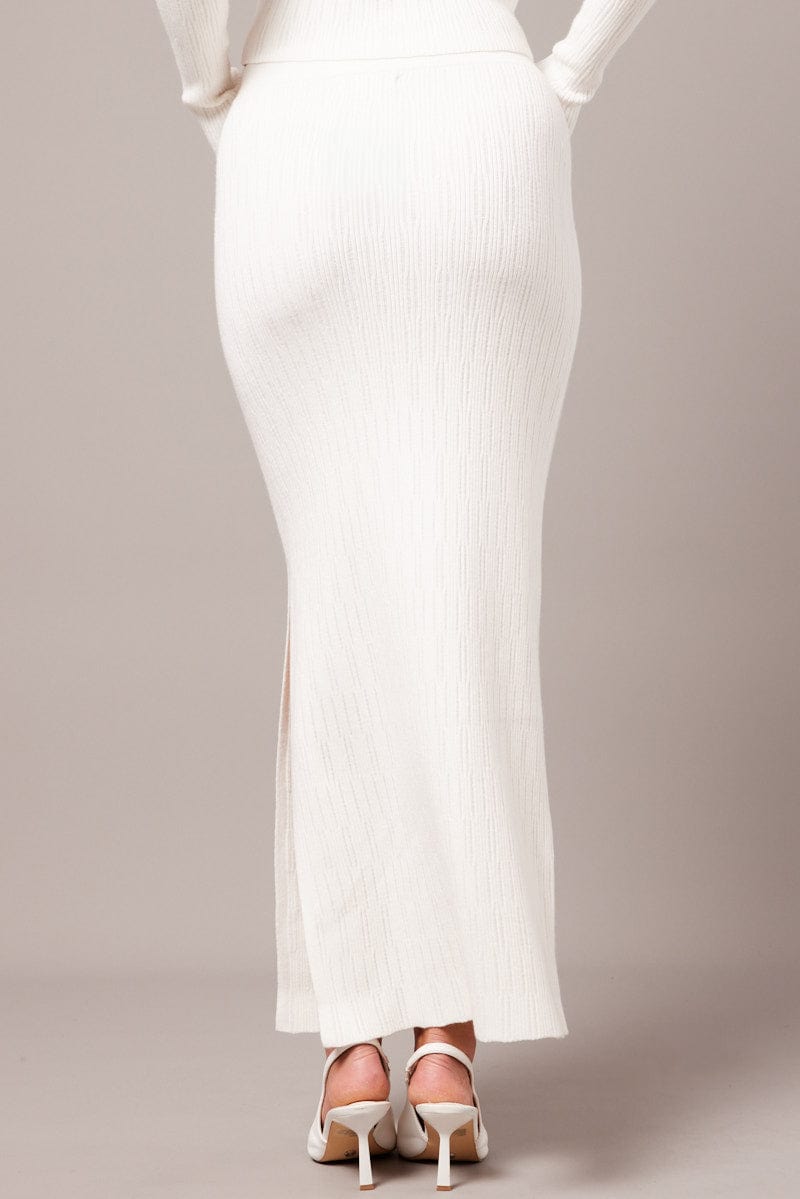 White Knit Skirt High Rise for Ally Fashion