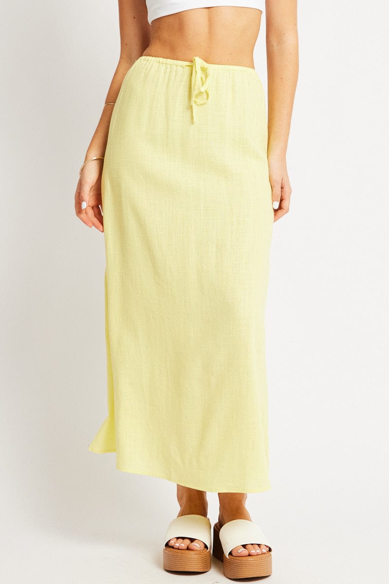 Yellow Midaxi Skirt Relaxed Fit Elastic Waist for Ally Fashion