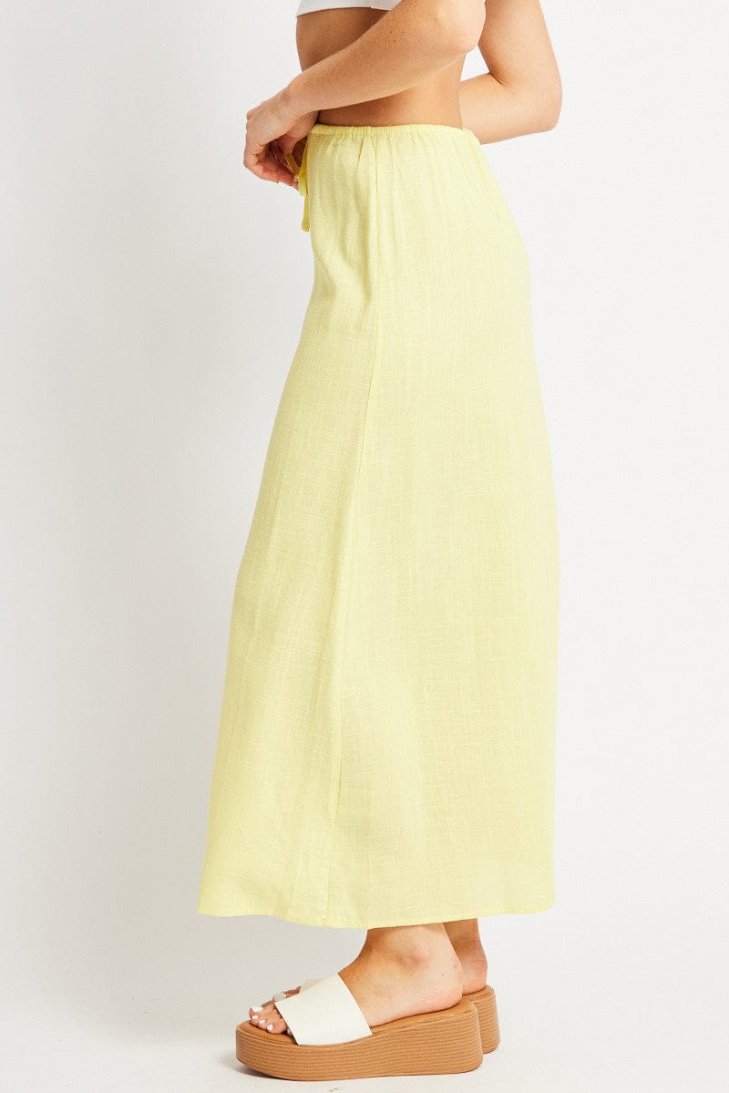 Yellow Midaxi Skirt Relaxed Fit Elastic Waist for Ally Fashion