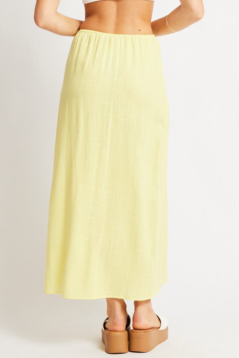 Yellow Midaxi Skirt Relaxed Fit Elastic Waist for Ally Fashion