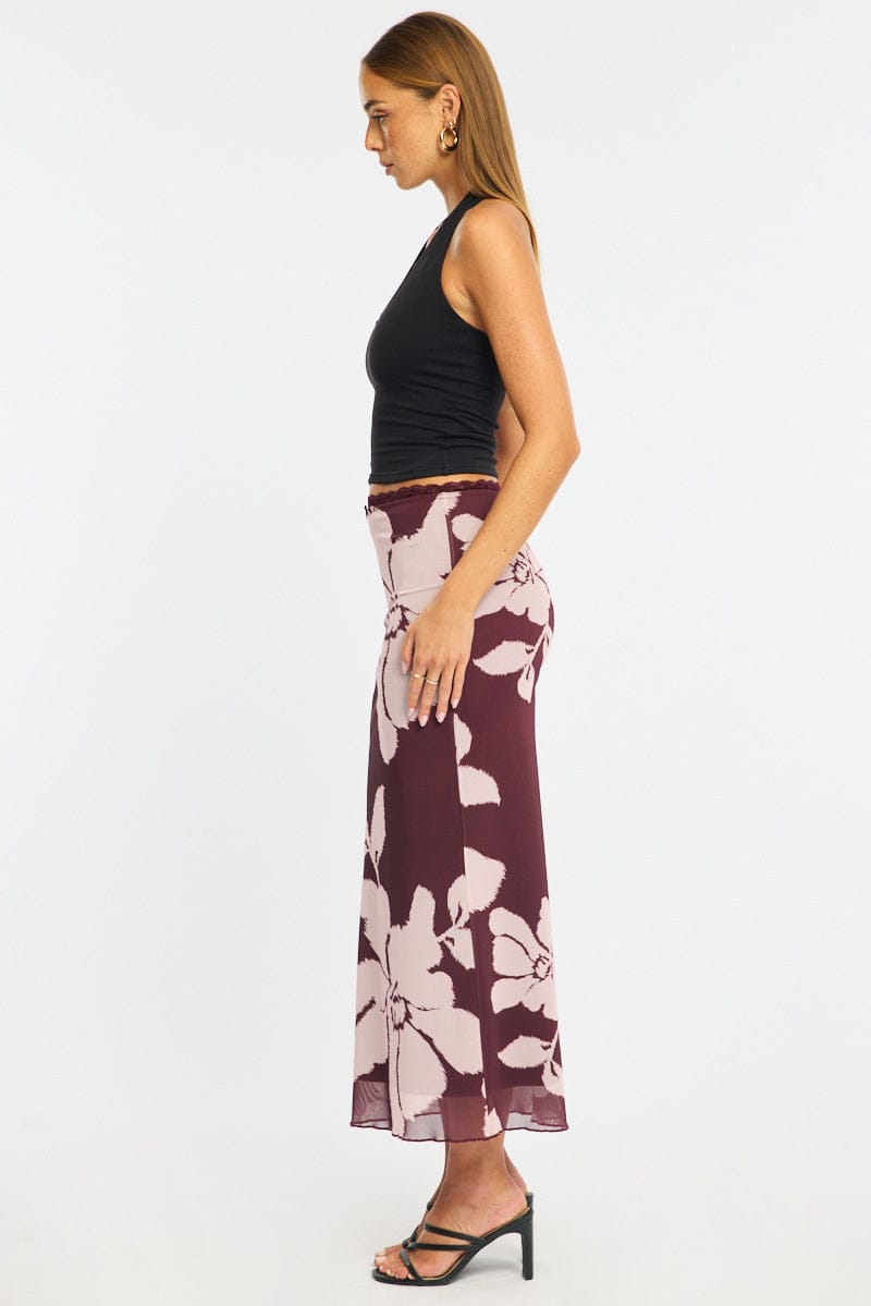 Yellow Floral Mesh Skirt Elasticated Lace Trim Midaxi for Ally Fashion