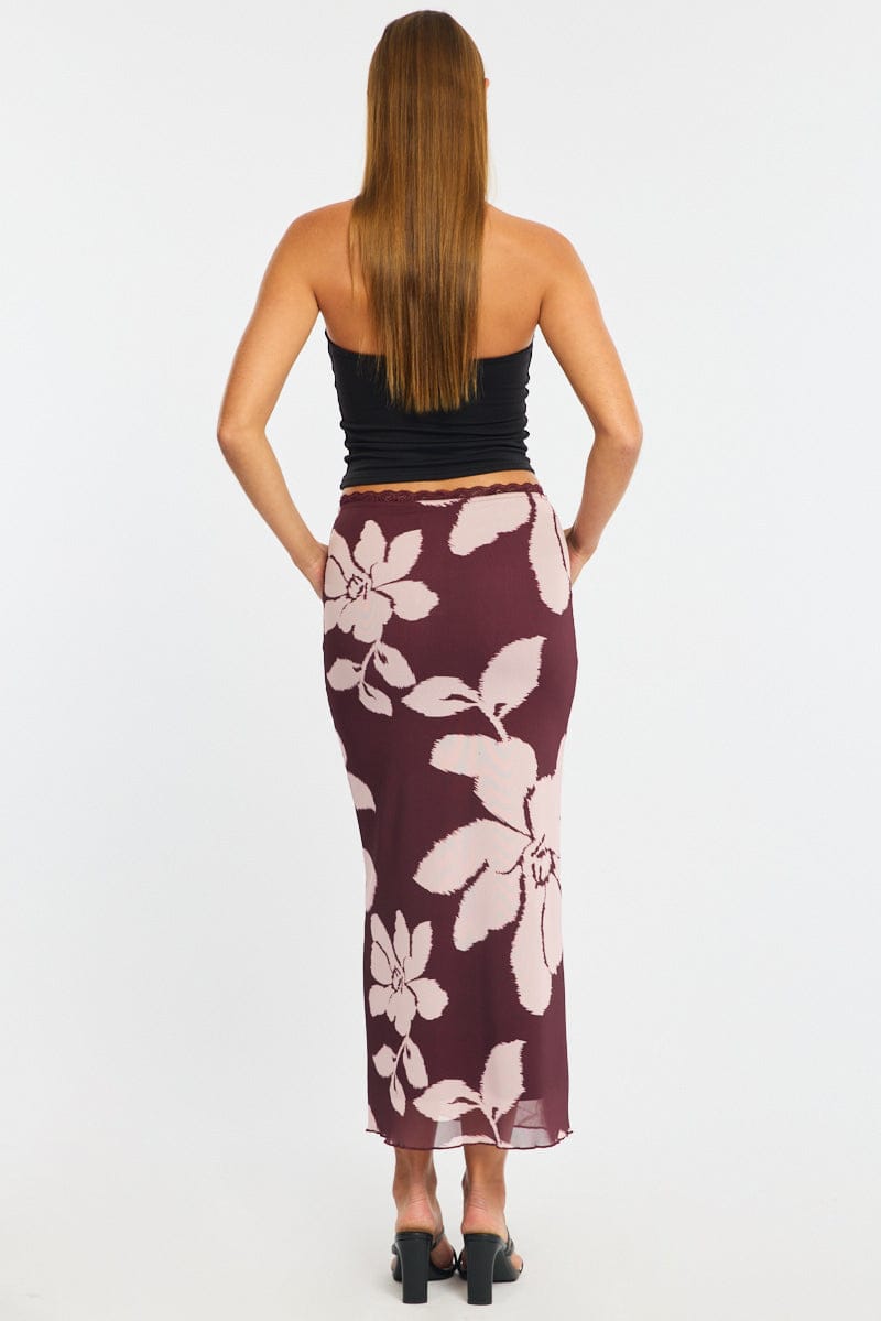 Yellow Floral Mesh Skirt Elasticated Lace Trim Midaxi for Ally Fashion