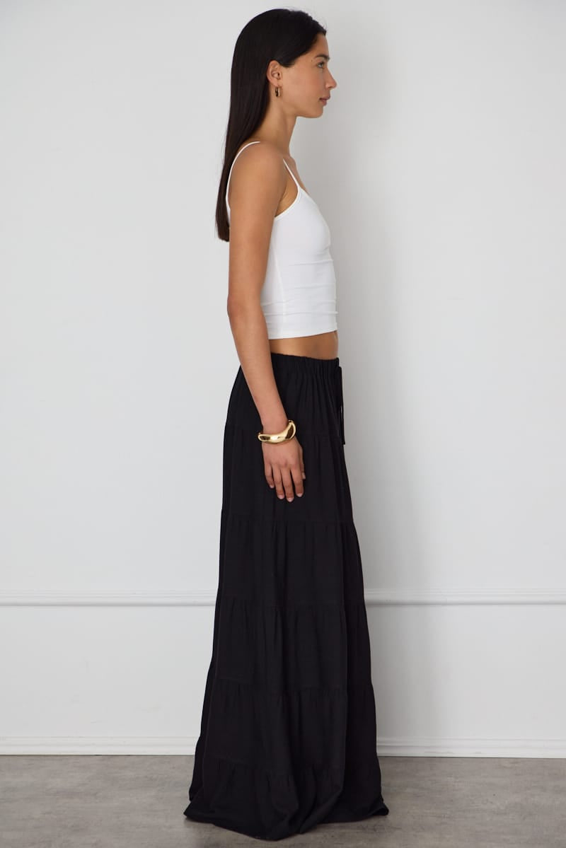 Black Maxi Skirt Tiered High Rise Lined for Ally Fashion