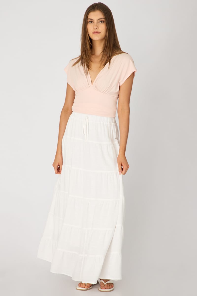 White Maxi Skirt Tiered High Rise Lined for Ally Fashion