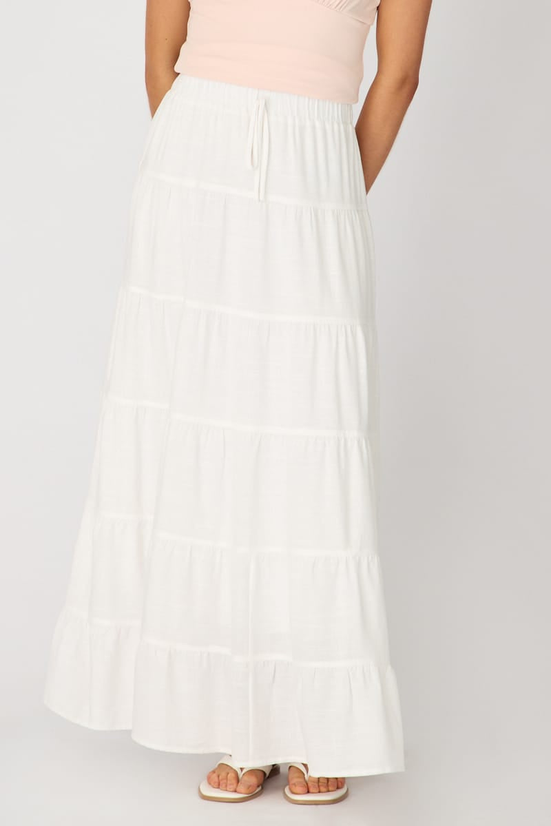White Maxi Skirt Tiered High Rise Lined for Ally Fashion