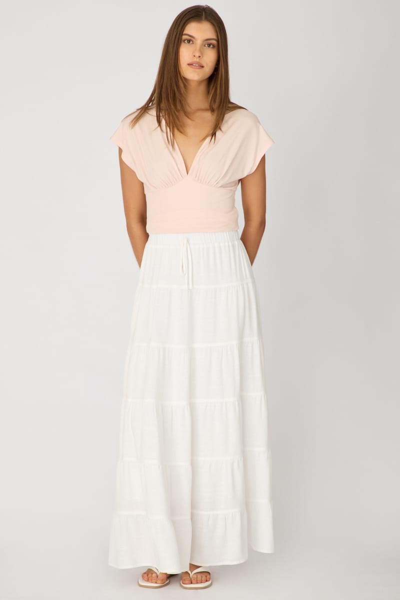White Maxi Skirt Tiered High Rise Lined for Ally Fashion