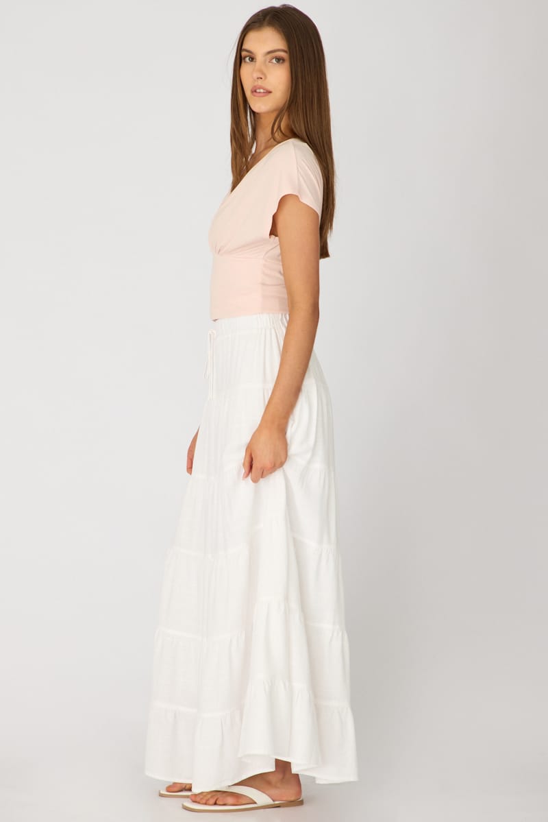 White Maxi Skirt Tiered High Rise Lined for Ally Fashion