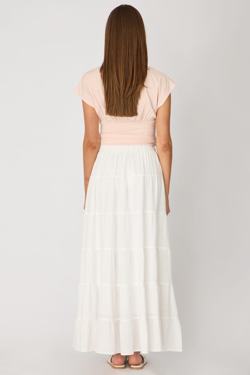 White Maxi Skirt Tiered High Rise Lined for Ally Fashion