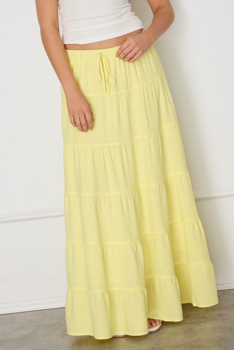 Yellow Maxi Skirt Tiered High Rise Lined for Ally Fashion