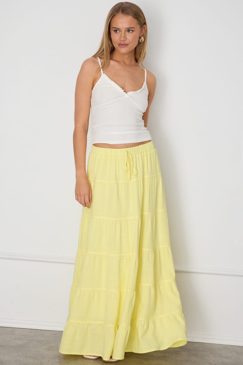 Yellow Maxi Skirt Tiered High Rise Lined for Ally Fashion