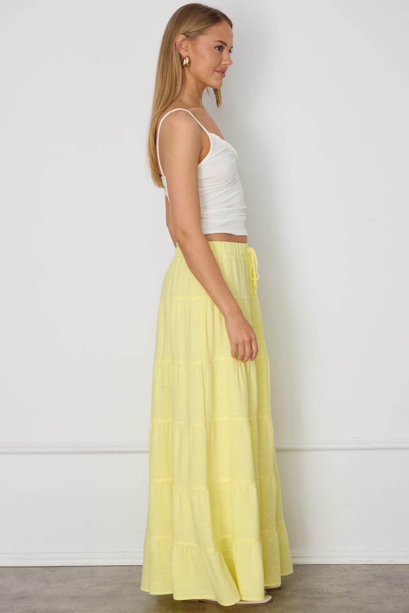 Yellow Maxi Skirt Tiered High Rise Lined for Ally Fashion