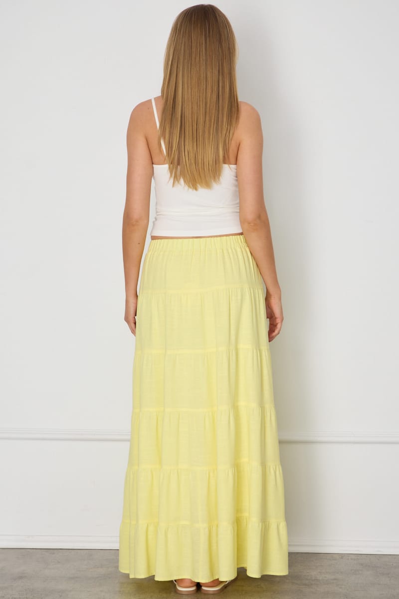 Yellow Maxi Skirt Tiered High Rise Lined for Ally Fashion