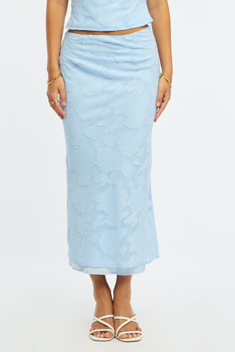 Blue Maxi Skirt High Rise Textured Lined for Ally Fashion