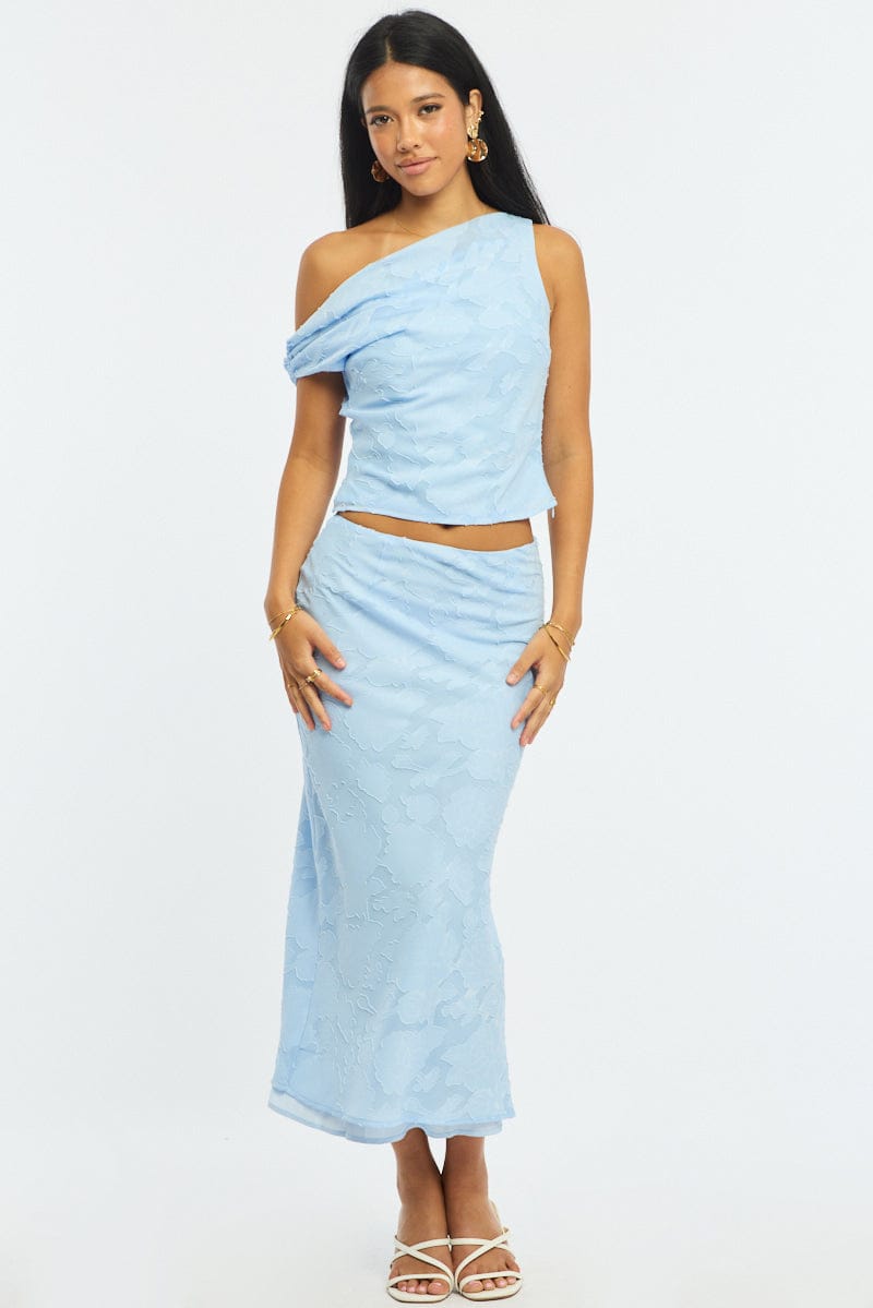 Blue Maxi Skirt High Rise Textured Lined for Ally Fashion