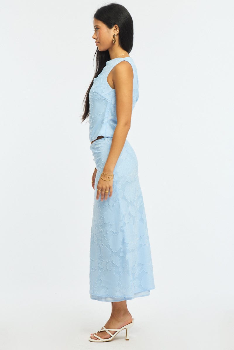 Blue Maxi Skirt High Rise Textured Lined for Ally Fashion