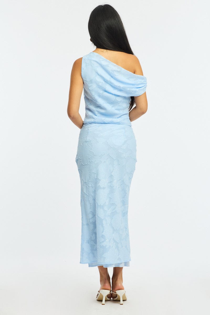 Blue Maxi Skirt High Rise Textured Lined for Ally Fashion