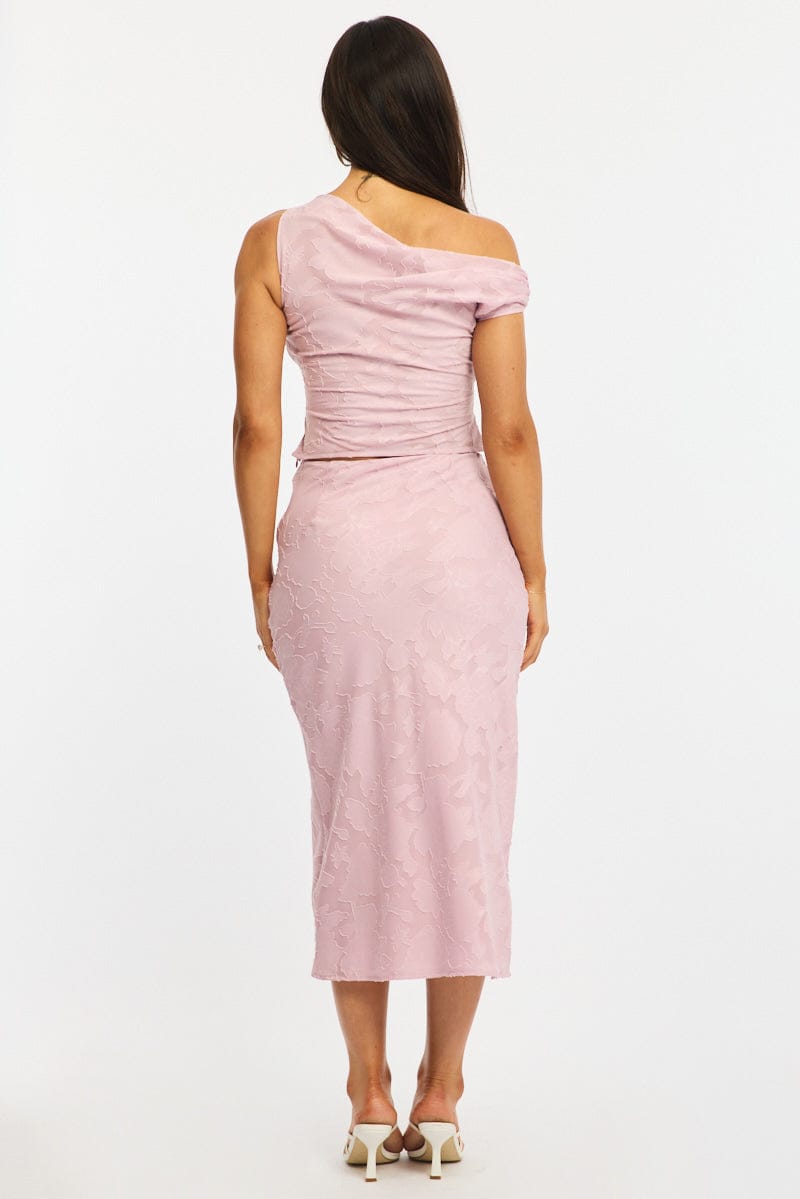 Pink Maxi Skirt High Rise Textured Lined for Ally Fashion