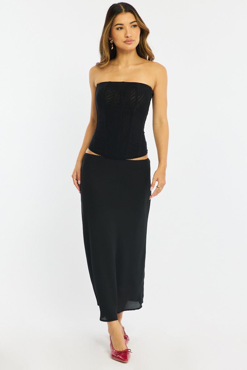 Black Midi Skirt Mid Rise Chiffon Lined for Ally Fashion