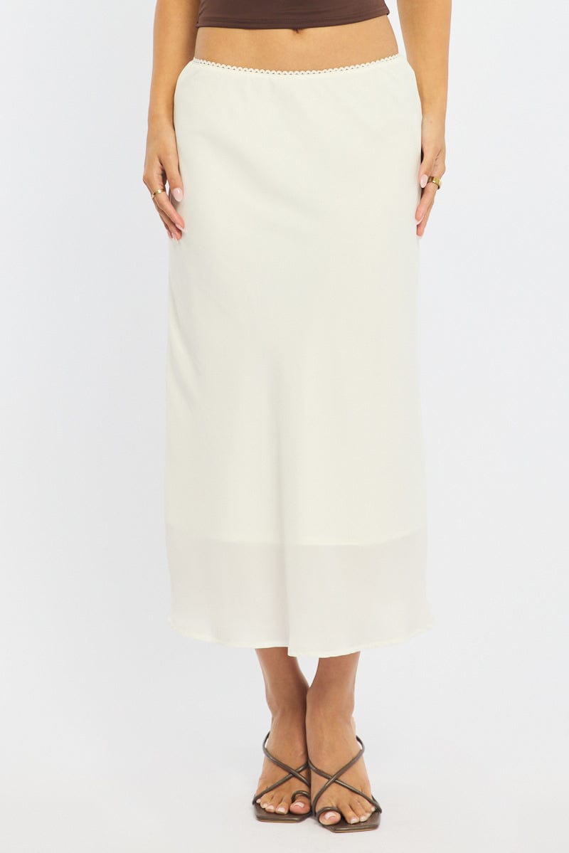 White Midi Skirt Mid Rise Chiffon Lined for Ally Fashion