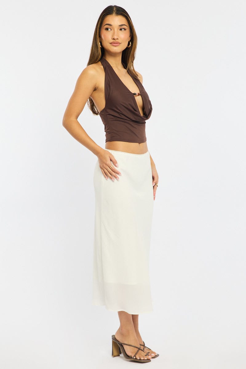 White Midi Skirt Mid Rise Chiffon Lined for Ally Fashion