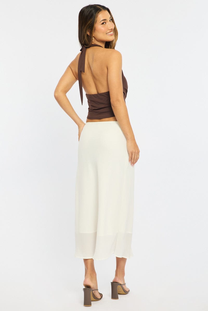 White Midi Skirt Mid Rise Chiffon Lined for Ally Fashion