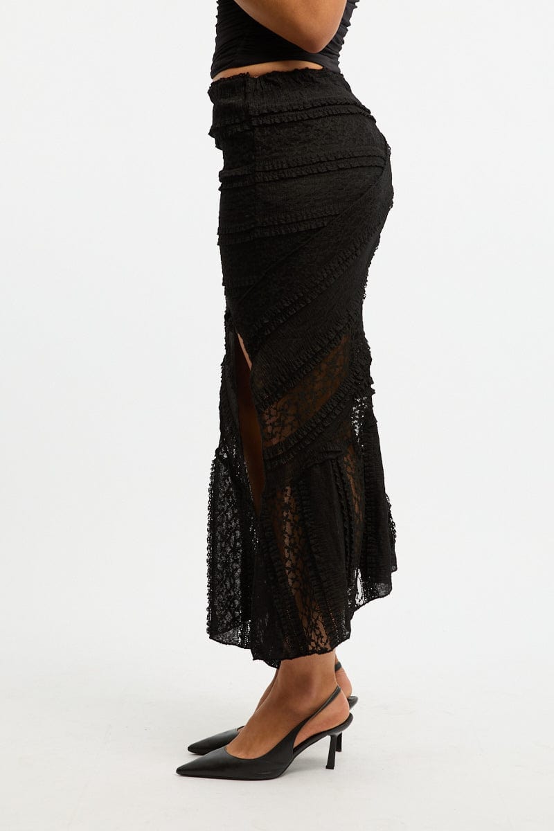 Black Scarf Hem Lace Maxi for Ally Fashion