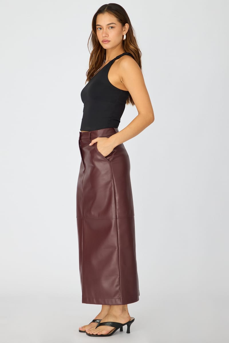 Red Pu Maxi Skirt Pencil Back Slit Faux Leather for Ally Fashion