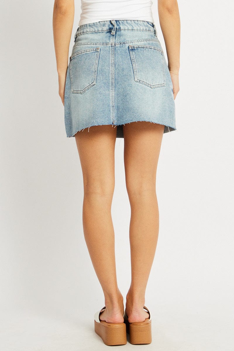 Denim Denim Mini Skirt Mid Rise Raw Edge for Ally Fashion