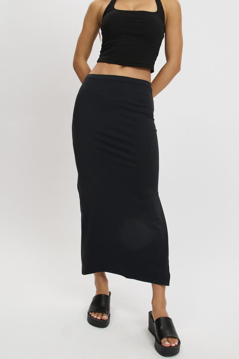 Black Midi Skirt High Rise Supersoft Lined for Ally Fashion